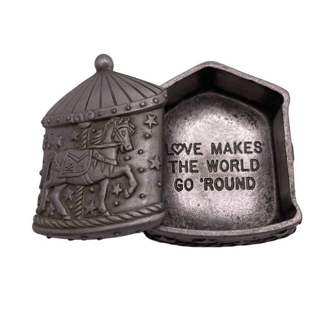 Ms Dee Pewter Trinket Box Carousel Love Makes The World Go Round Vtg